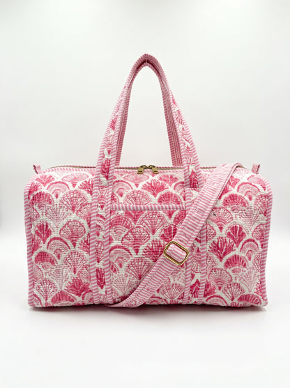 Pink Shell Quilted Cotton Duffle Bag – Lightweight Travel Weekender