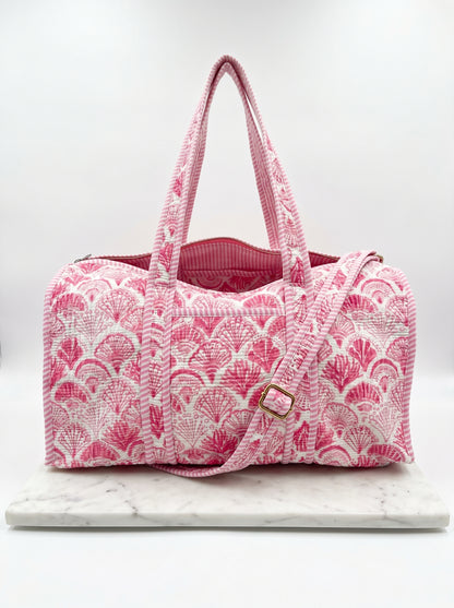 Pink Shell Quilted Cotton Duffle Bag – Lightweight Travel Weekender