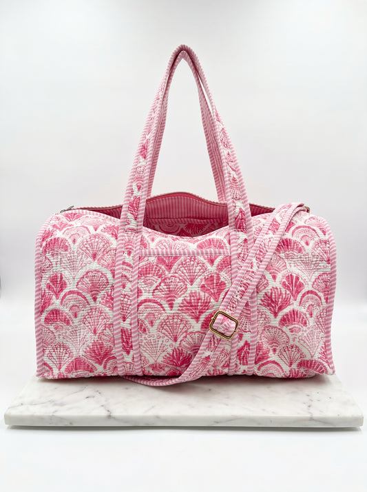 Pink Shell Quilted Cotton Duffle Bag – Lightweight Travel Weekender