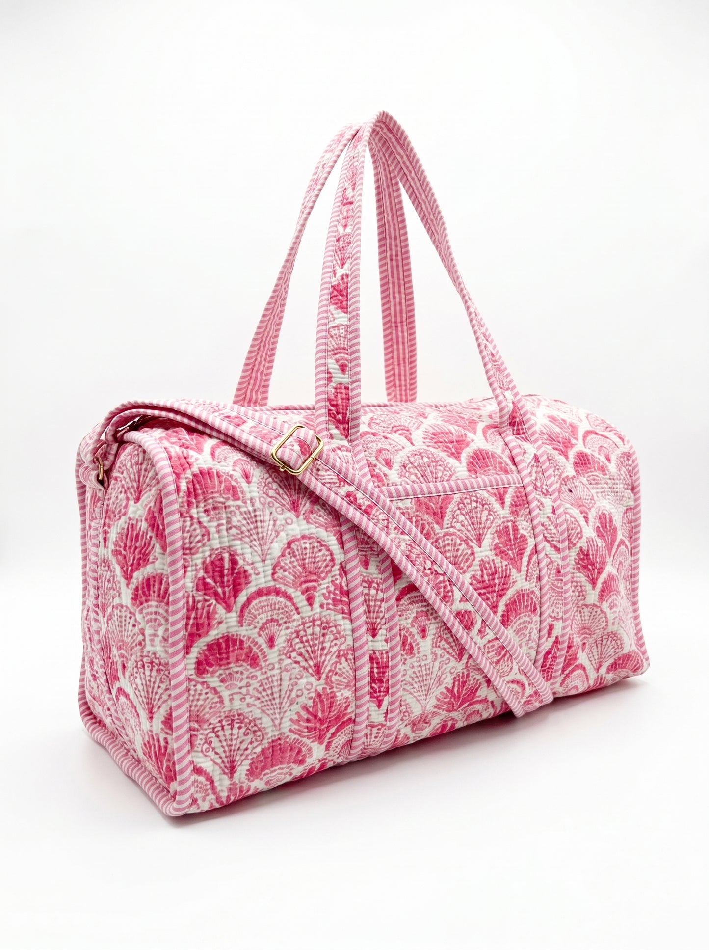 Pink Shell Quilted Cotton Duffle Bag – Lightweight Travel Weekender