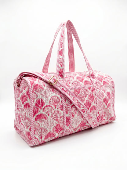 Pink Shell Quilted Cotton Duffle Bag – Lightweight Travel Weekender