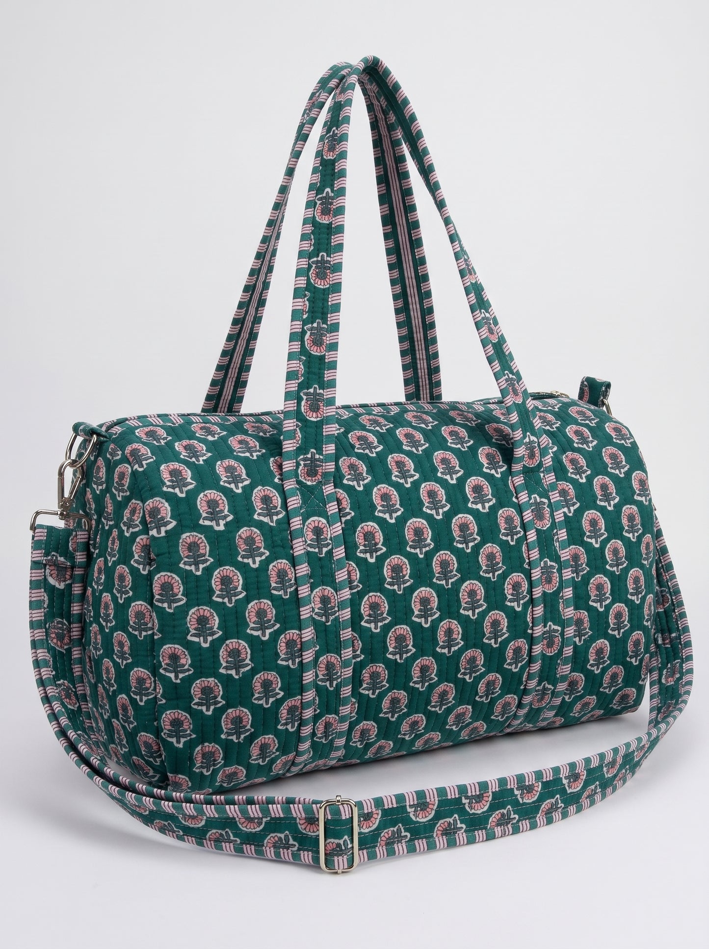 Royal Bottle Green Quilted Cotton Duffle Bag – Lightweight Travel Weekender