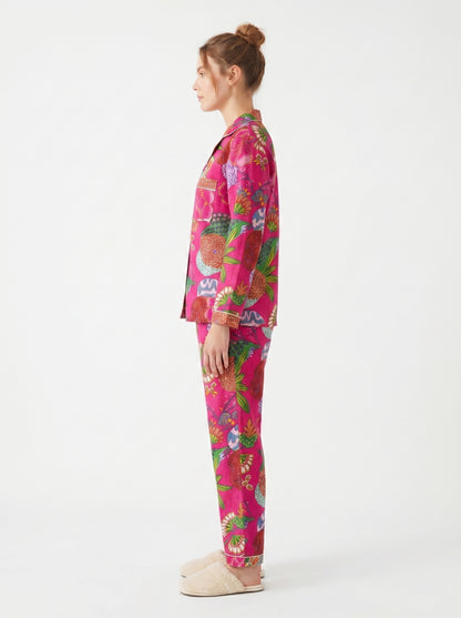 Women’s Pink Garden Whispers Print Cotton Night Suit Set - Elegant Two Piece Pajama Set