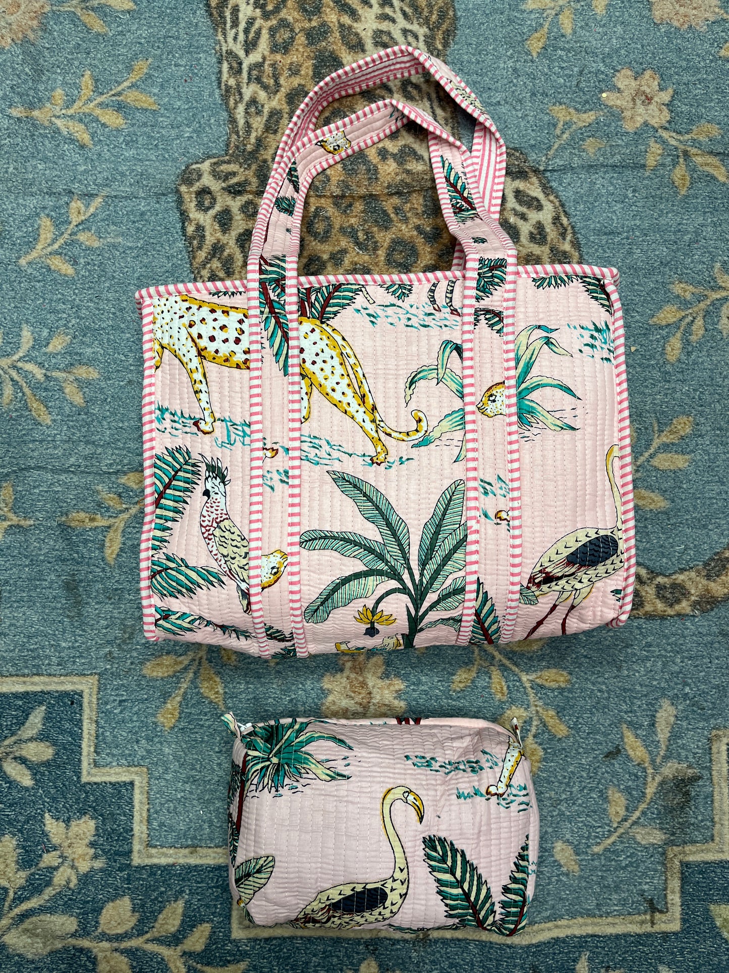 Blush Pink Safari Quilted Tote & Pouch Set