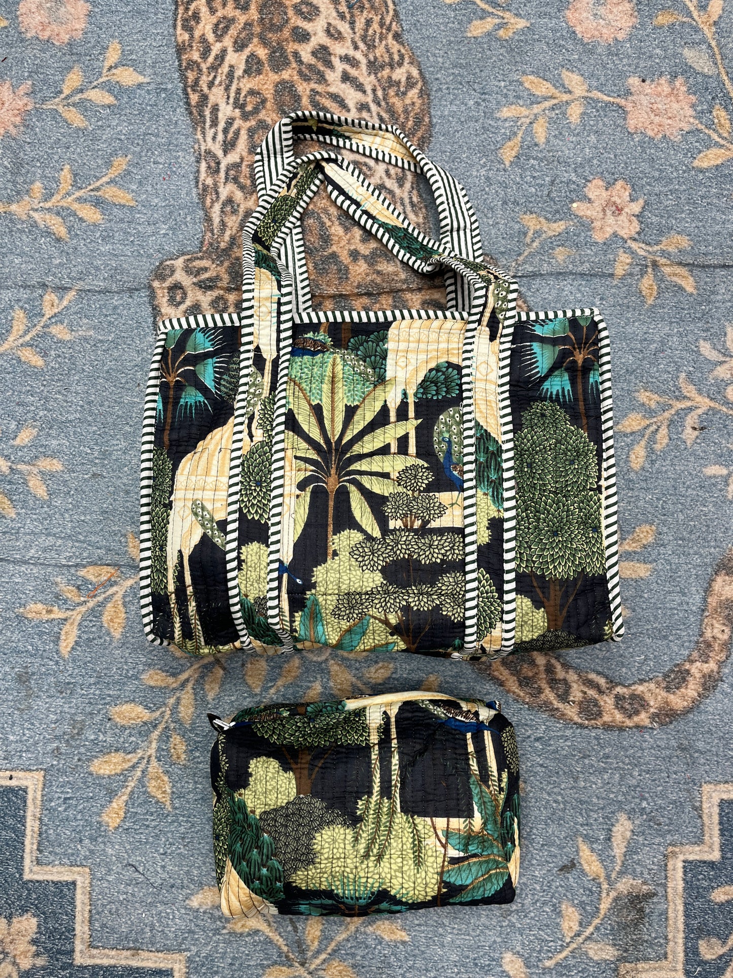 Peacock Green Grace Quilted Tote & Pouch Set