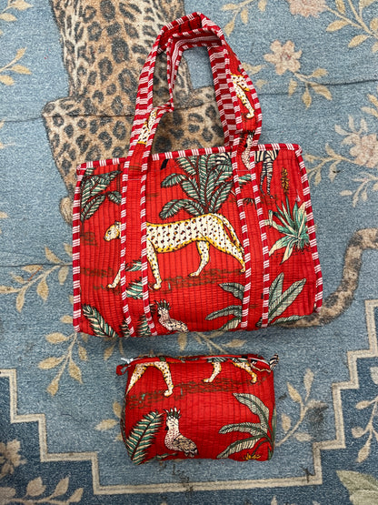 Red Safari Quilted Tote & Pouch Set