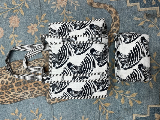 Black Chisel Zebra tiger Quilted Tote & Pouch Set