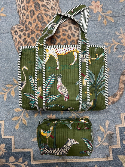 Peacock Green Grace Quilted Tote & Pouch Set