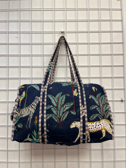 Navy Blue Safari Quilted Cotton Duffle Bag – Lightweight Travel Weekender