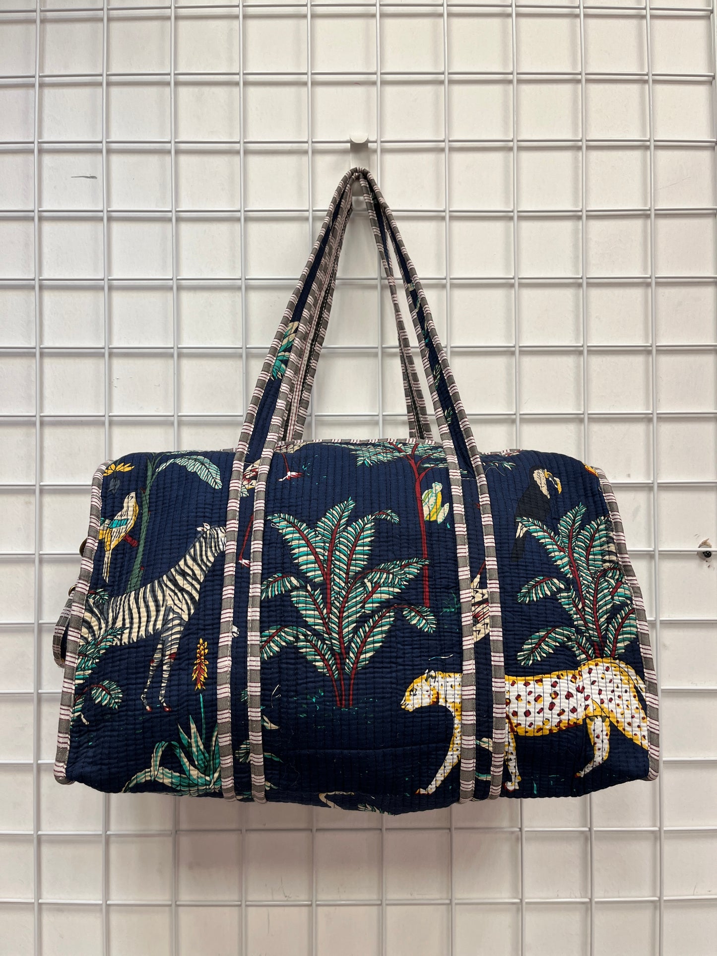 Navy Blue Safari Quilted Cotton Duffle Bag – Lightweight Travel Weekender