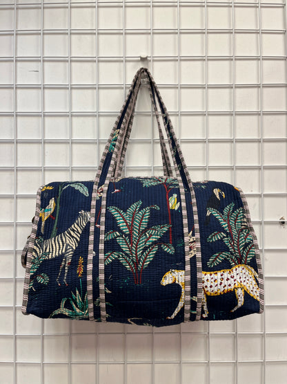 Navy Blue Safari Quilted Cotton Duffle Bag – Lightweight Travel Weekender