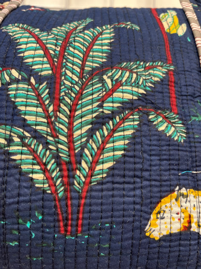 Navy Blue Safari Quilted Cotton Duffle Bag – Lightweight Travel Weekender