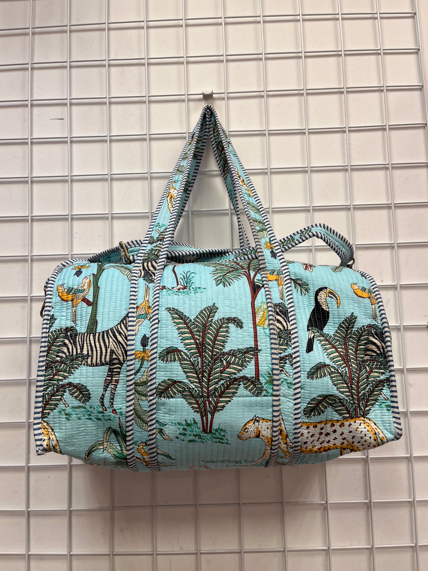 Powder Blue Safari Quilted Cotton Duffle Bag – Lightweight Travel Weekender