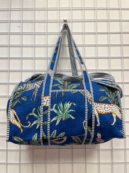 Blue Safari Print Quilted Cotton Duffle Bag – Lightweight Travel Weekender