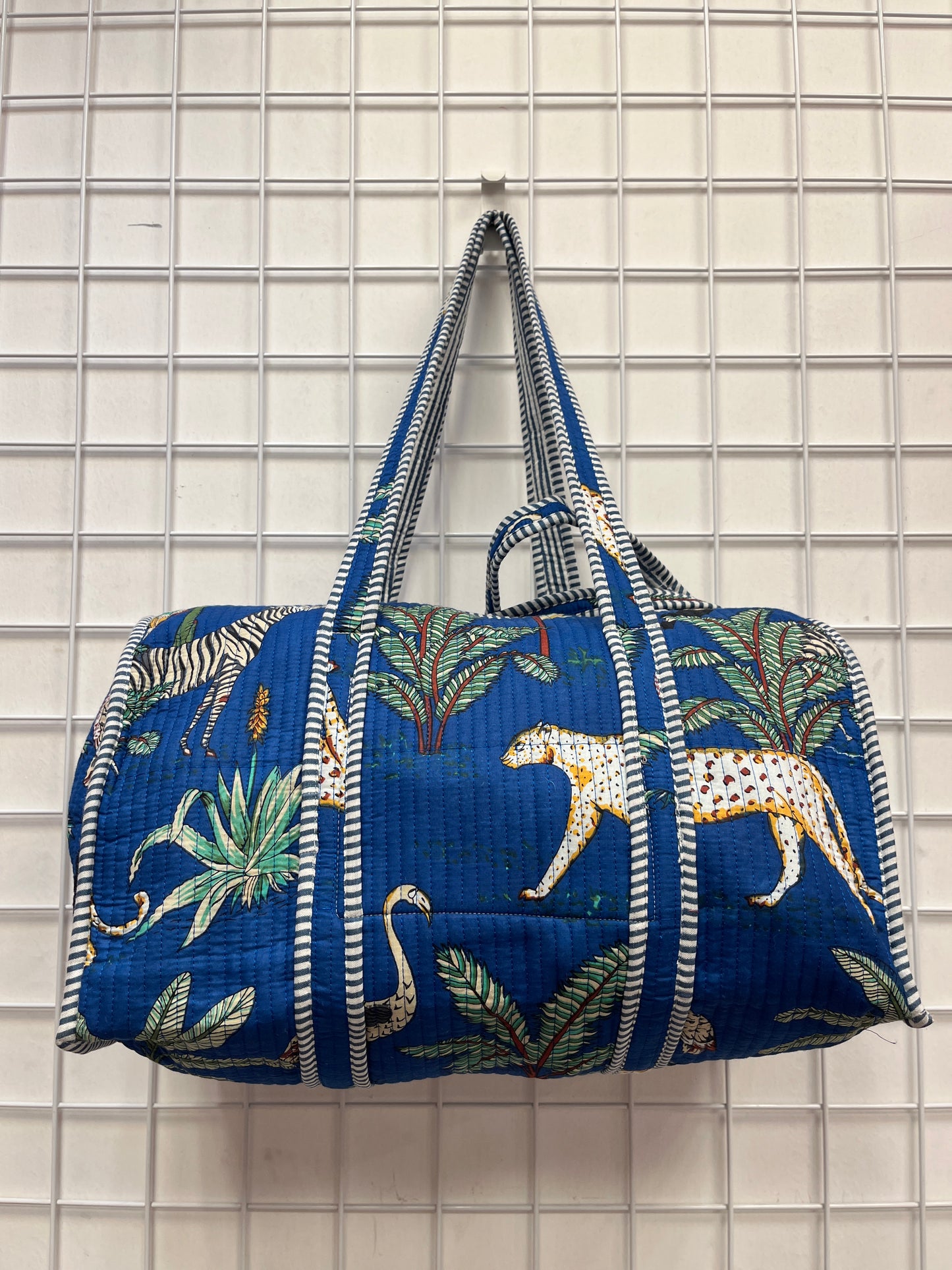 Royal Blue Safari Quilted Cotton Duffle Bag – Lightweight Travel Weekender
