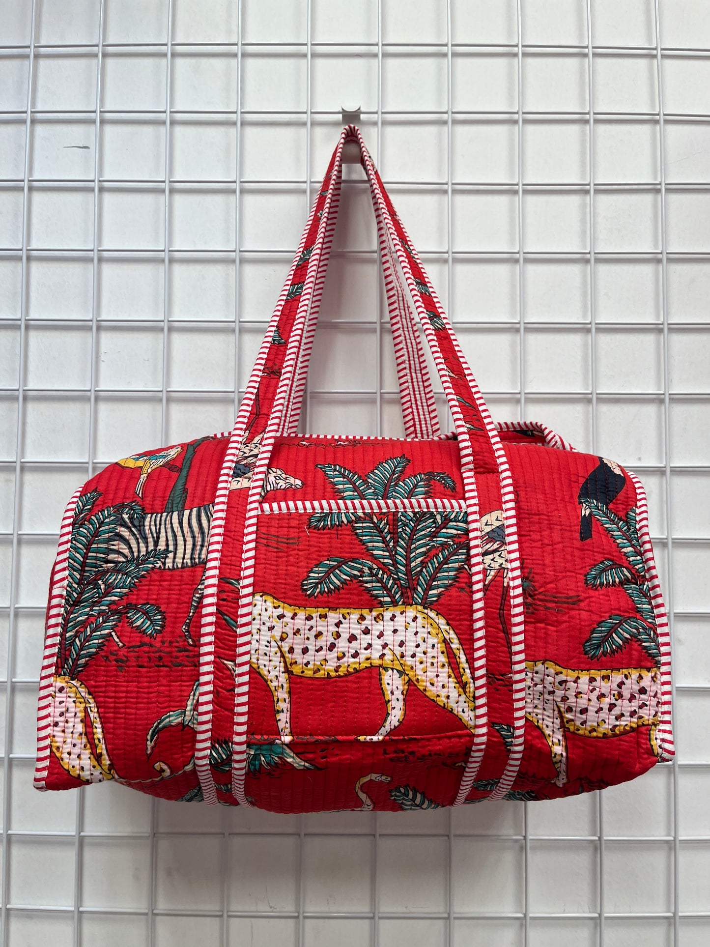 Red Safari Quilted Cotton Duffle Bag – Lightweight Travel Weekender