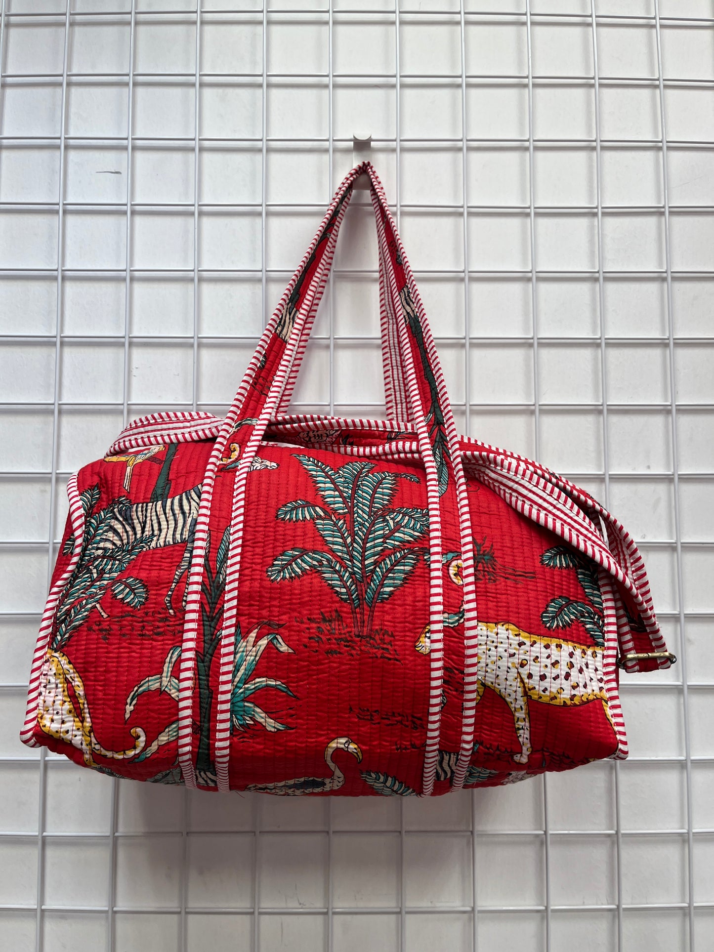 Red Safari Quilted Cotton Duffle Bag – Lightweight Travel Weekender