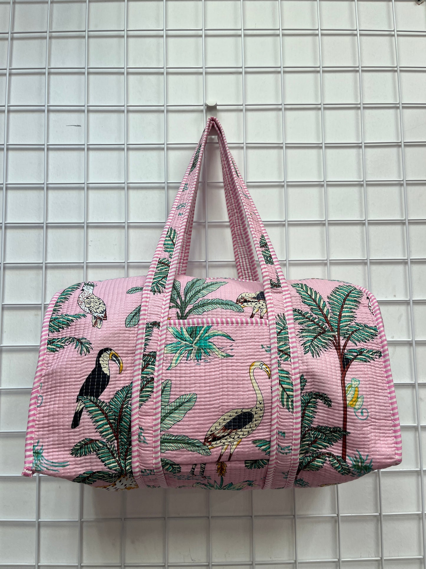 Blush Pink Safari Print Quilted Cotton Duffle Bag – Lightweight Travel Weekender