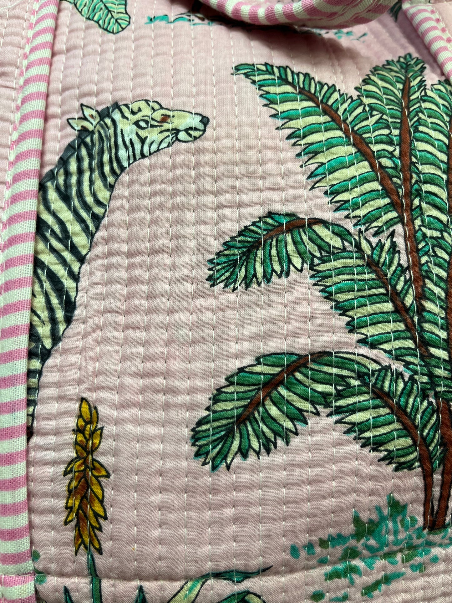 Blush Pink Safari Print Quilted Cotton Duffle Bag – Lightweight Travel Weekender