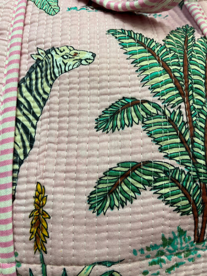 Blush Pink Safari Print Quilted Cotton Duffle Bag – Lightweight Travel Weekender