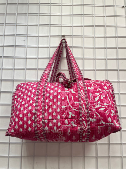 Princess Pink Drops Quilted Cotton Duffle Bag – Lightweight Travel Weekender