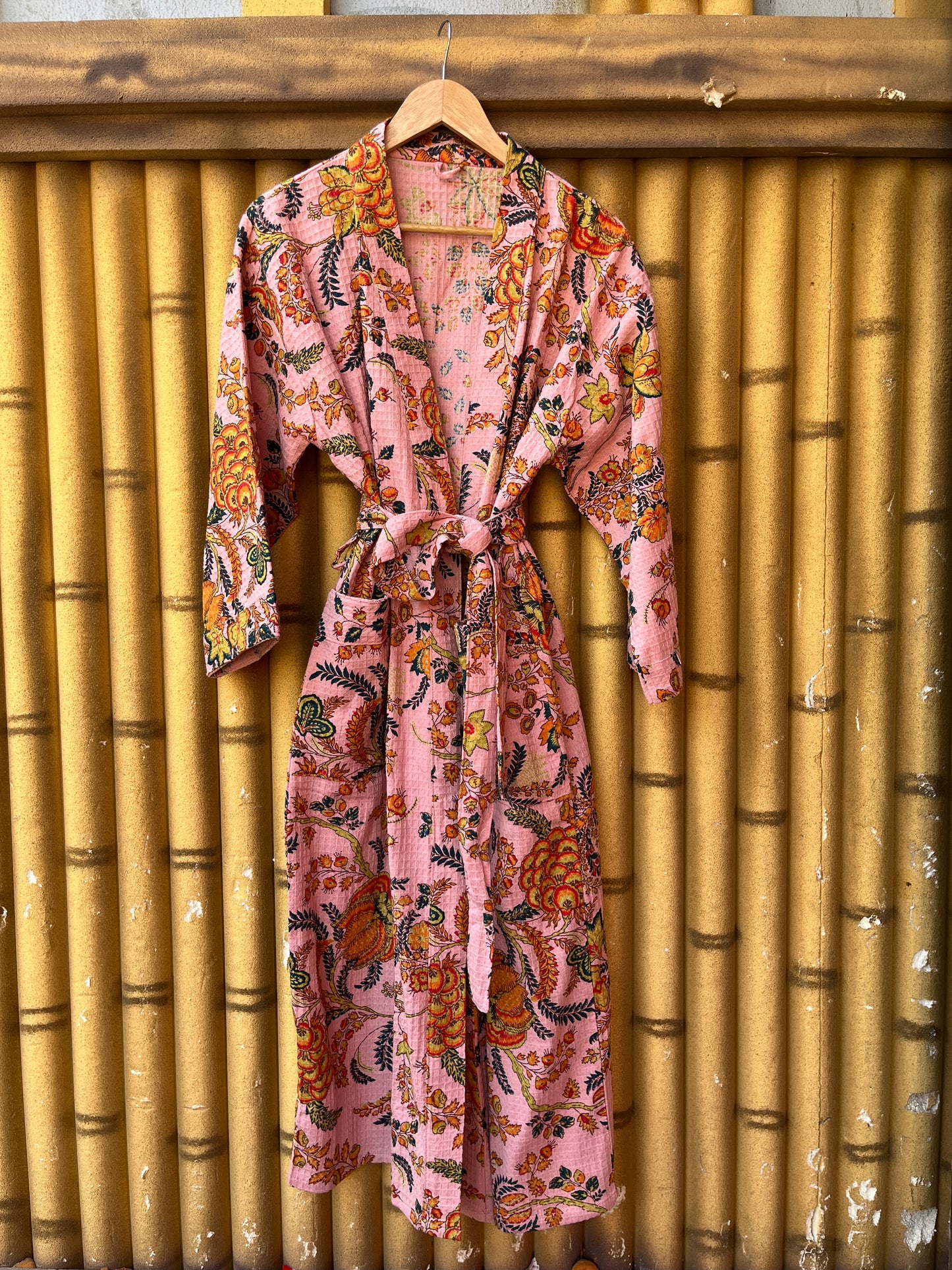 Pink Dream Vine Waffle Bathrobe – Luxury Spa Robe