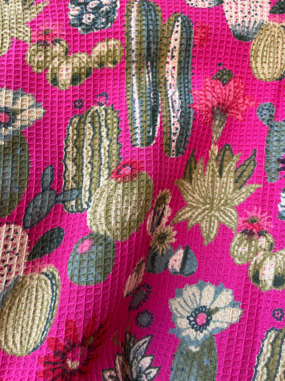 Cute Pink Cactus Plum Waffle Bathrobe – Luxury Spa Robe