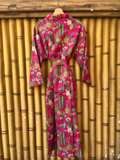 Cute Pink Cactus Plum Waffle Bathrobe – Luxury Spa Robe