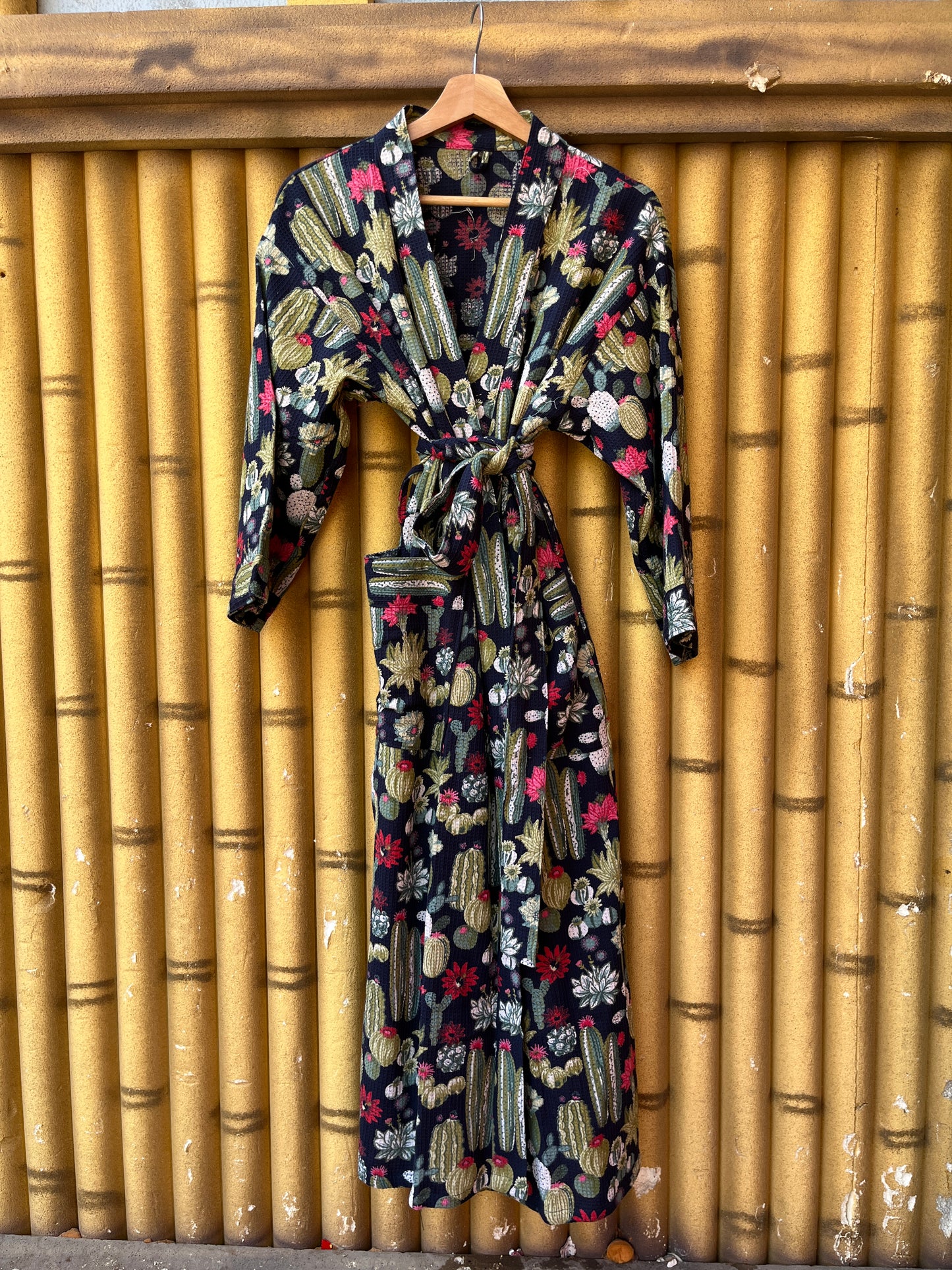 Cute Black Cactus Plum Waffle Bathrobe – Luxury Spa Robe