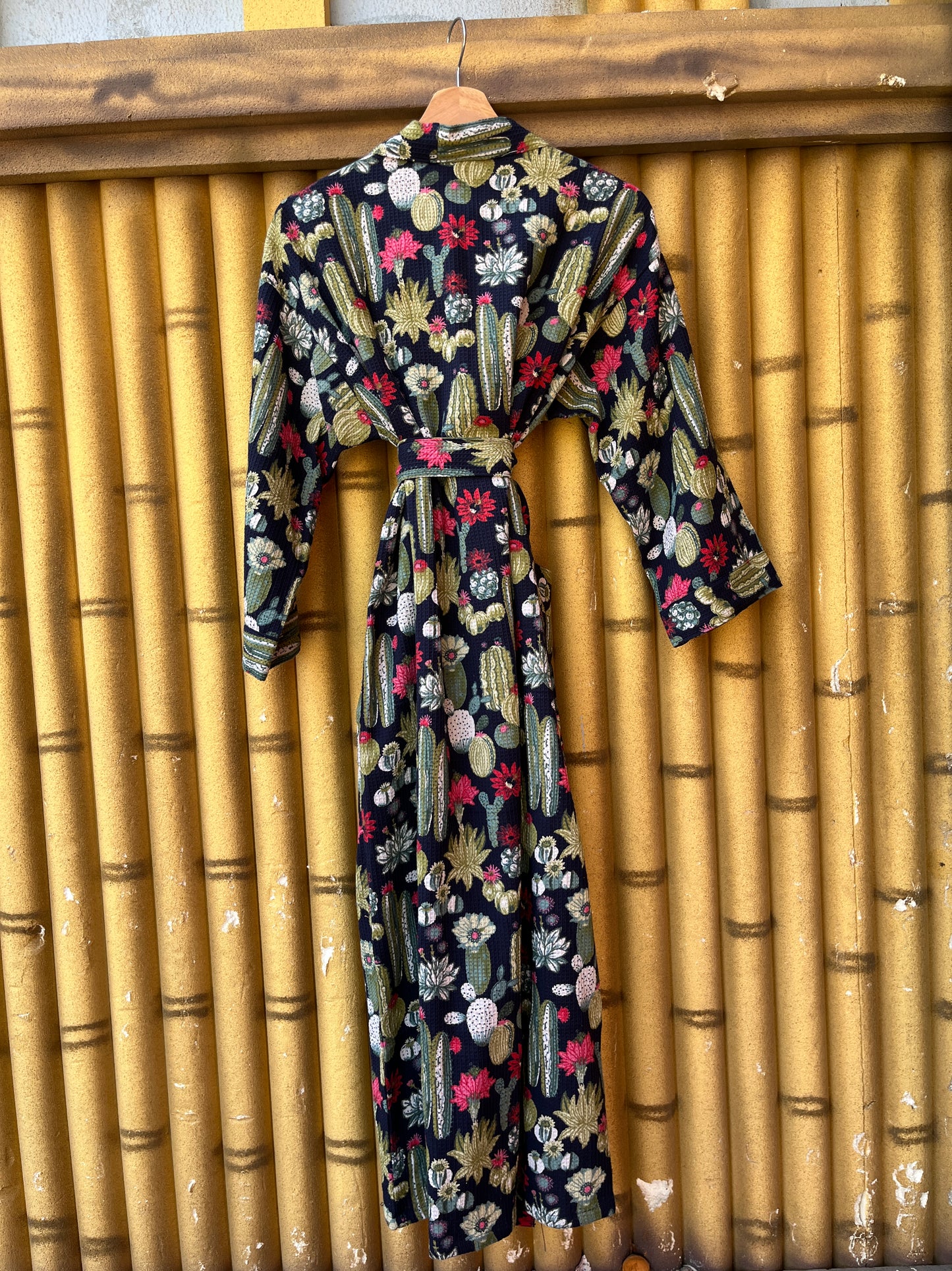 Cute Black Cactus Plum Waffle Bathrobe – Luxury Spa Robe