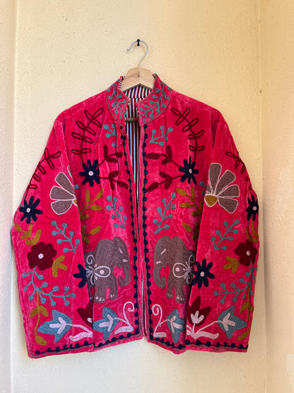 Women's 107 Suzani Reversible Velvet Jacket – Artistic Embroidered Statement Jacket