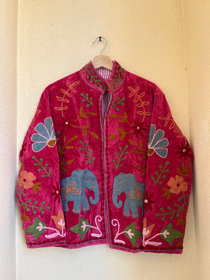 Women's 108 Suzani Reversible Velvet Jacket – Artistic Embroidered Statement Jacket