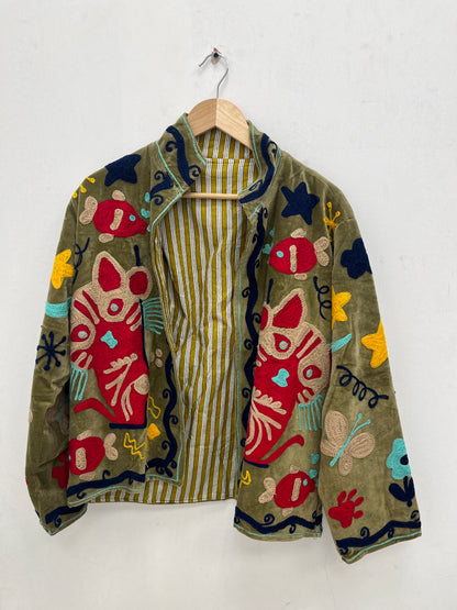 Women's 1013 Suzani Reversible Velvet Jacket – Artistic Embroidered Statement Jacket