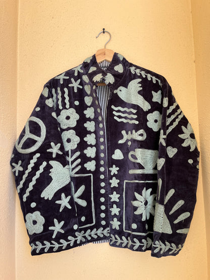 Women's Purple Suzani Reversible Jacket – Handmade Boho Embroidered Statement Jacket