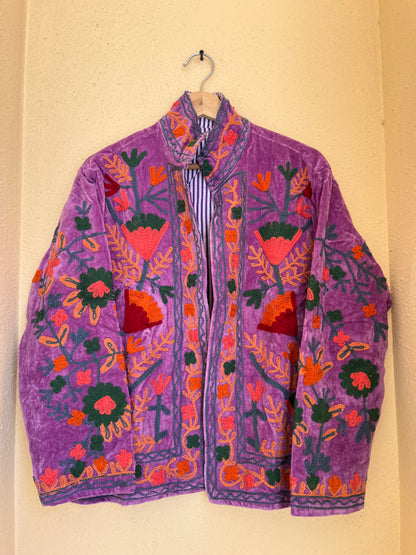 Women's 1037 Suzani Reversible Cotton Jacket – Artistic Embroidered Statement Jacket