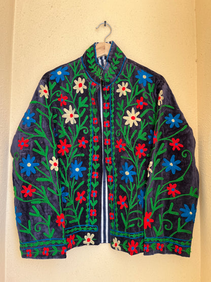 Women's 1039 Suzani Reversible Cotton Jacket – Artistic Embroidered Statement Jacket