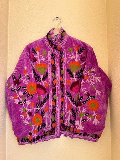 Women's 1041 Suzani Reversible Cotton Jacket – Artistic Embroidered Statement Jacket