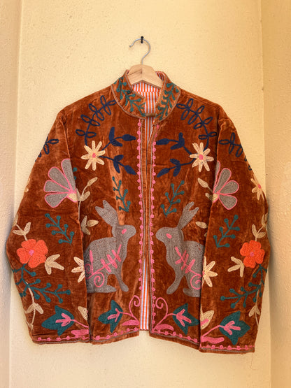 Women's 1042 Suzani Reversible Cotton Jacket – Artistic Embroidered Statement Jacket