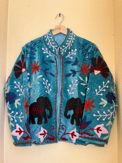 Women's 1045 Suzani Reversible Cotton Jacket – Artistic Embroidered Statement Jacket