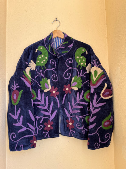 Women's 1065 Suzani Reversible Cotton Jacket – Artistic Embroidered Statement Jacket