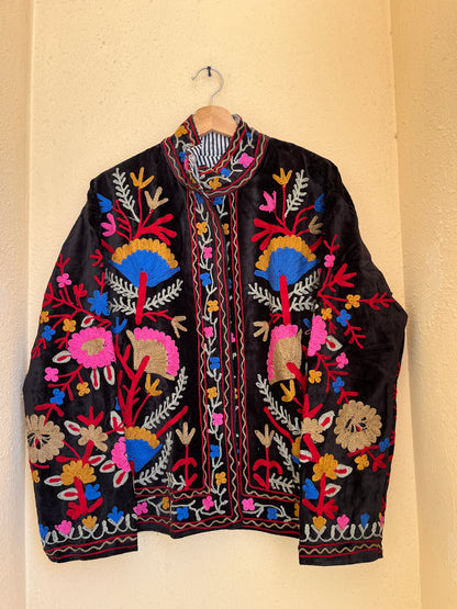 Women's 1068 Suzani Reversible Cotton Jacket – Artistic Embroidered Statement Jacket