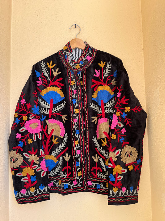 Women's Floral Mellow 1062 Suzani Reversible Velvet Jacket – Artistic Embroidered Statement Jacket