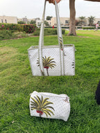 Palm Paradise – White Quilted Tote & Pouch Set