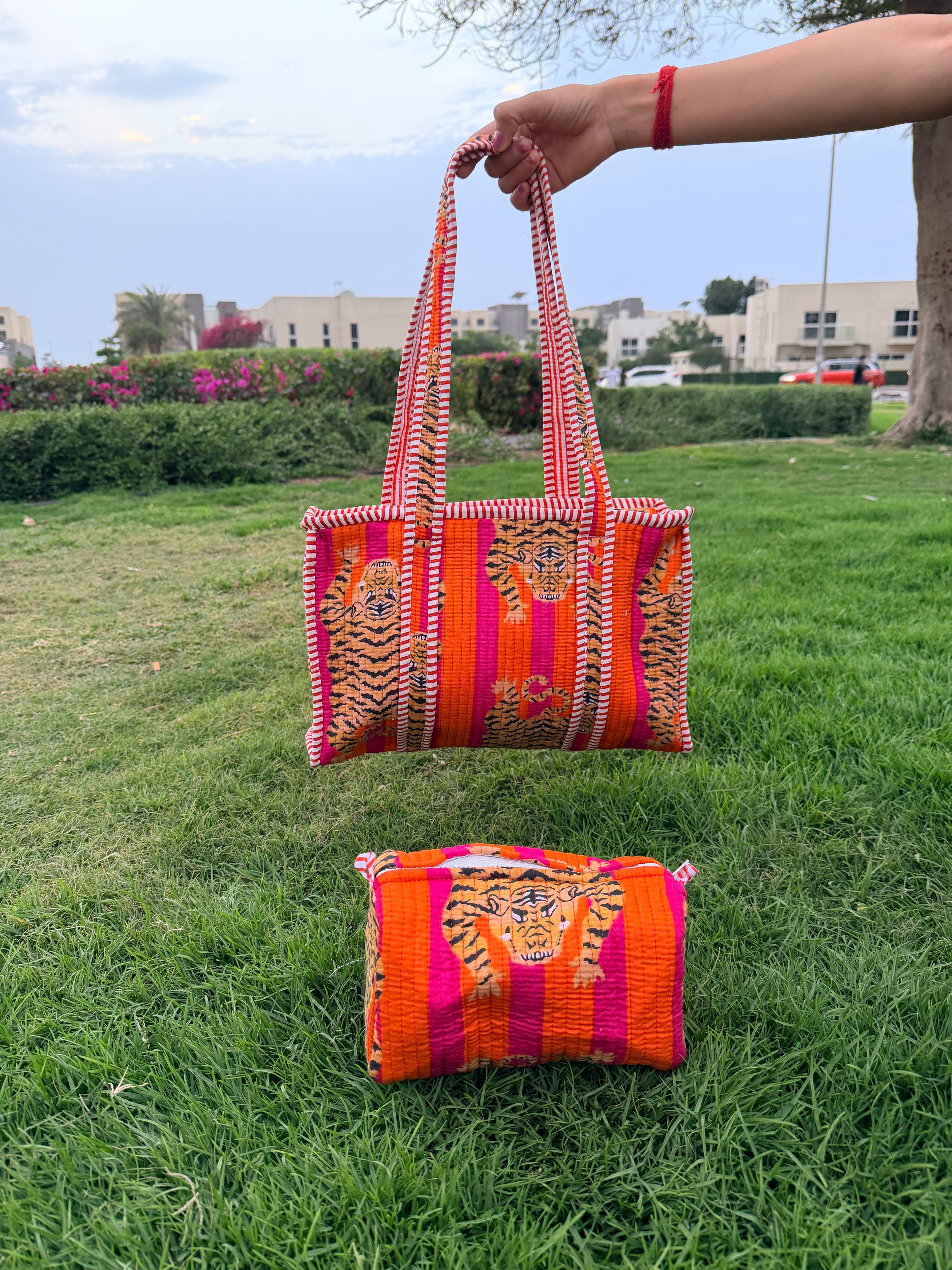 Tiger Tango – Tibetan Quilted Tote & Pouch Set
