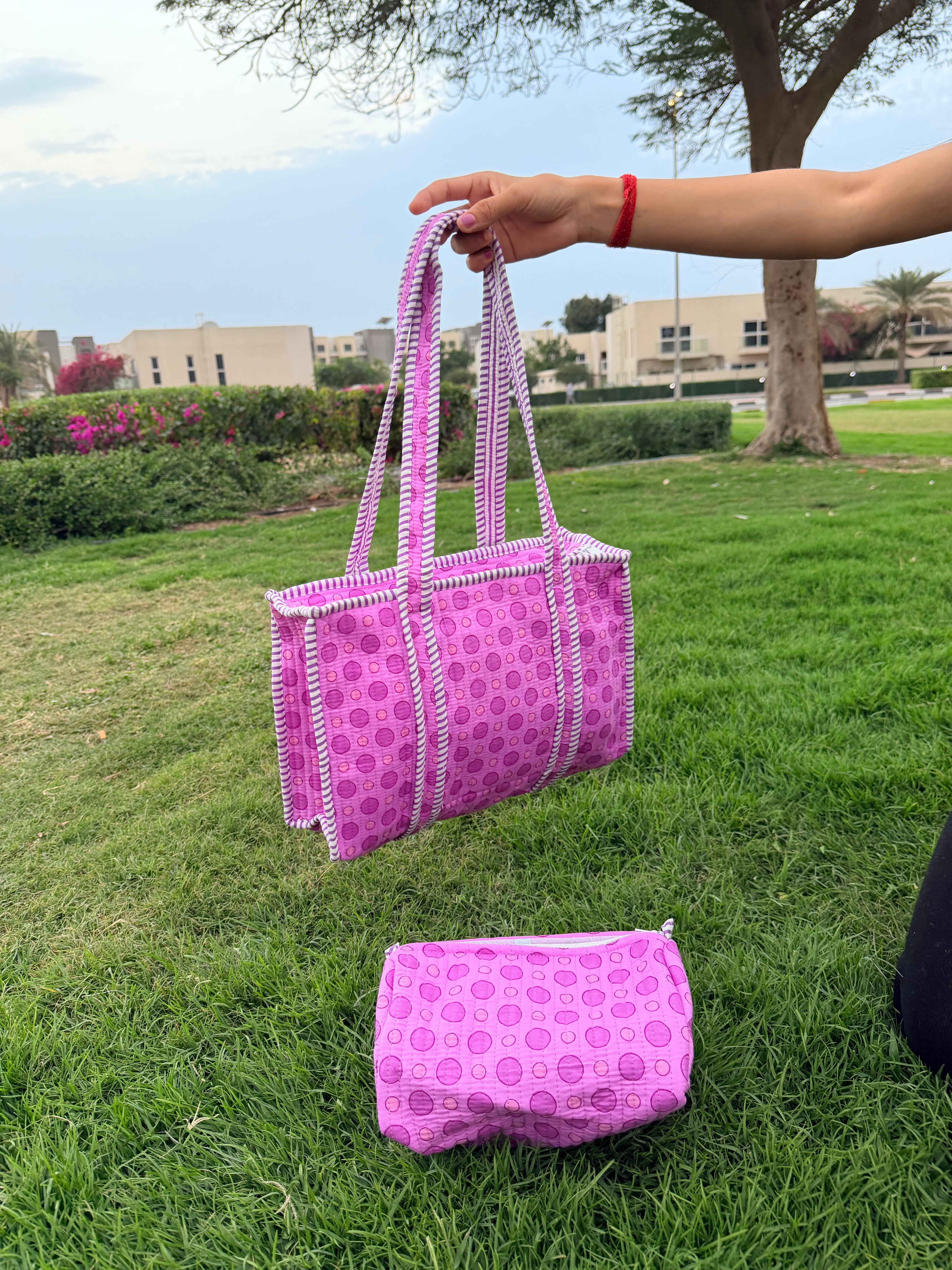 Lavender Pop – Bubble Quilted Tote & Pouch Set