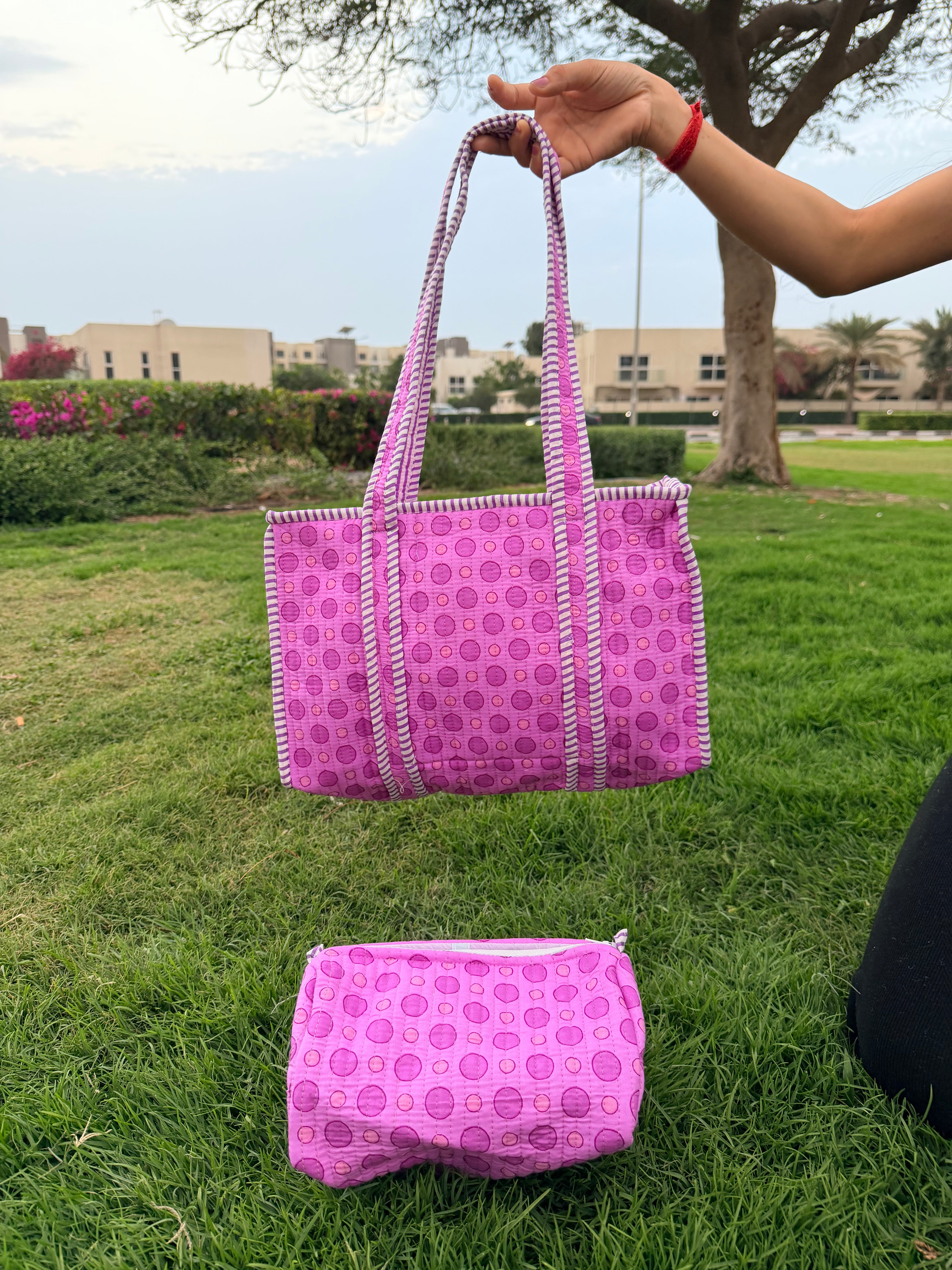 Lavender Pop – Bubble Quilted Tote & Pouch Set