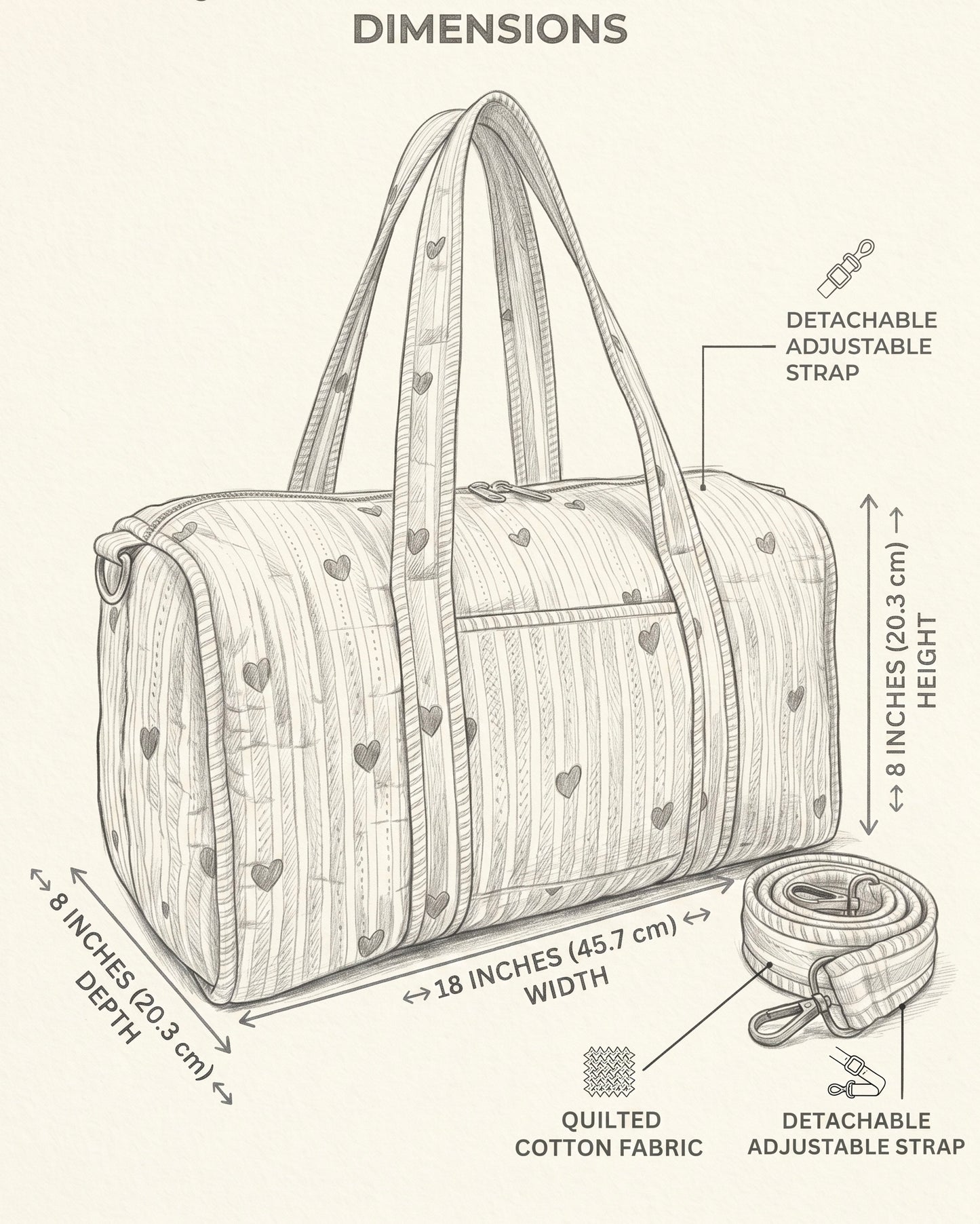 Teal Blue Quilted Cotton Duffle Bag – Lightweight Travel Weekender