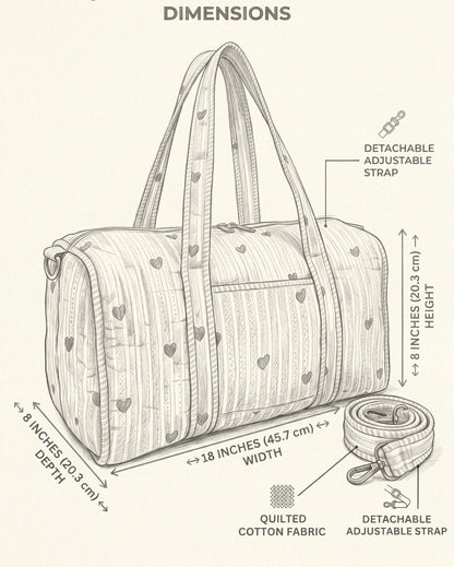 Teal Blue Quilted Cotton Duffle Bag – Lightweight Travel Weekender