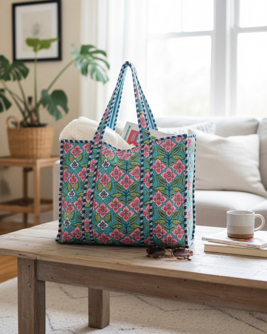 Emerald Green Rouge Bloom – Wander Reversible Tote Bag  18x18