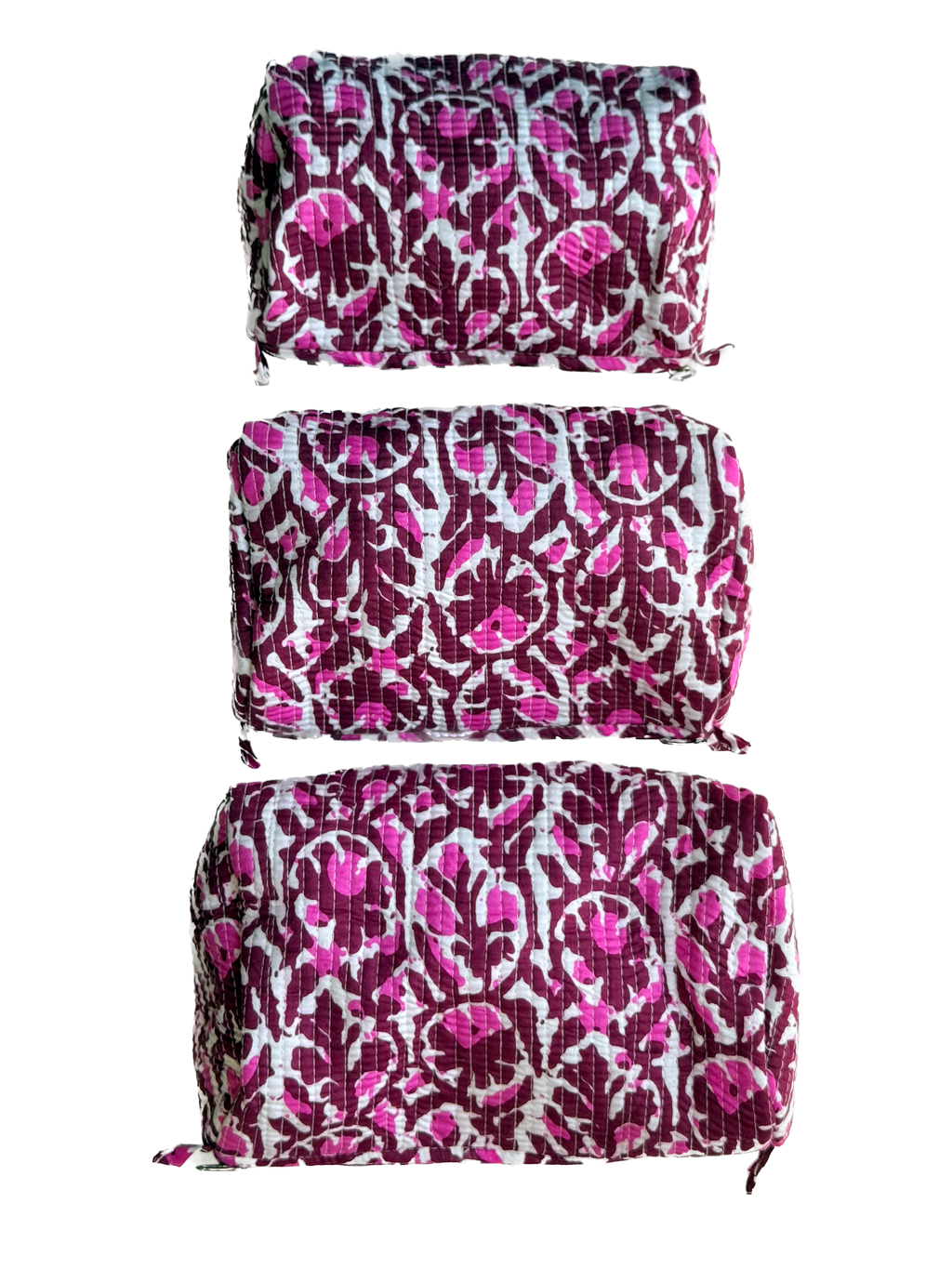 Pink Maroon Floral – Quilted Utility Pouch Pack of 3